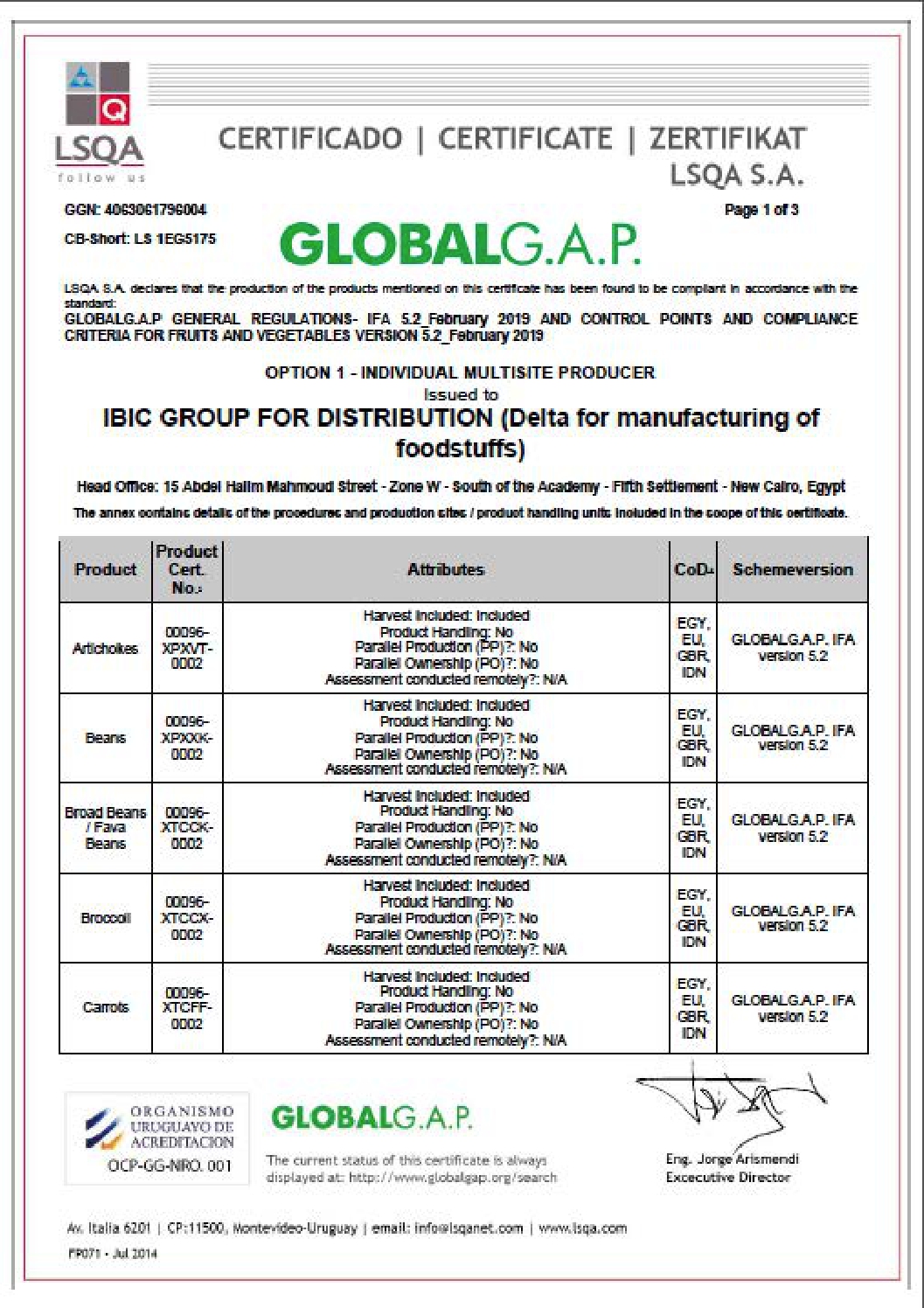 GLOBAL G.A.P certification